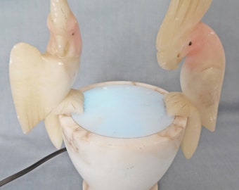 Vintage Marble Alabaster Cockatiel Birdbath Night Light Lamp