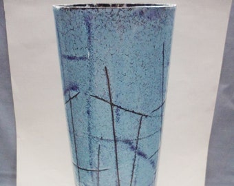Mid Century 11" Blue Enamel Cylinder Vase - Vallenti Italy
