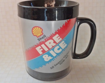 Vintage Thermo-Serv Insulated Coffee Cup - Adv. Shell Fire & Ice Motor Oil