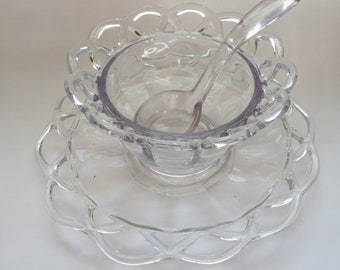 Imperial Lace Edge Pattern Glass  3pc. Mayo Bowl Liner ladle Set