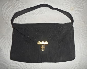 Vintage 1940's CORDE Black Gimp Bag Purse clutch Handbag