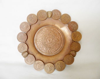 Vintage Mexican coin Calendar Ashtray