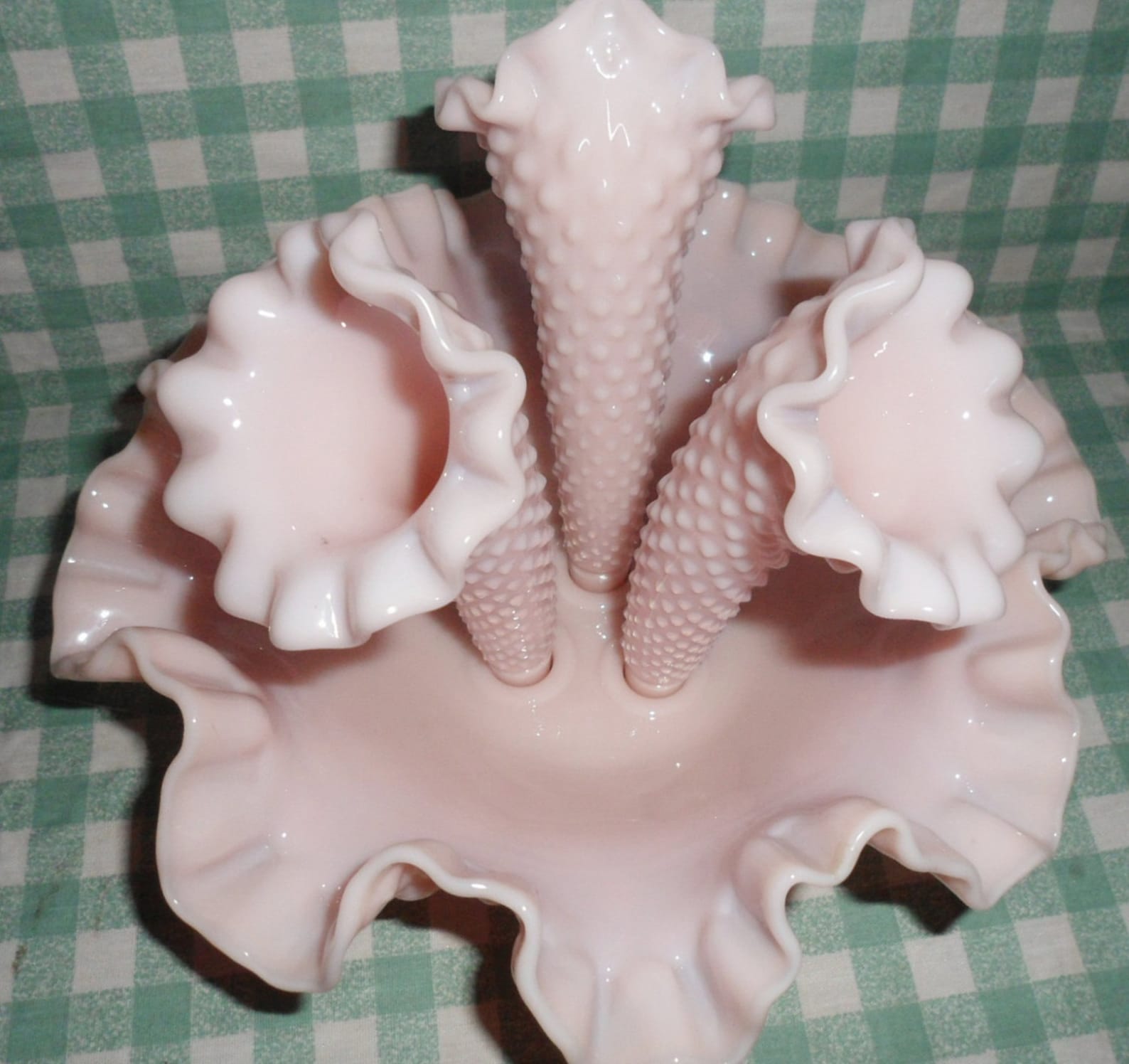 Fenton Pink Milk Glass Hobnail 3 Arm Epergne ruffled edge BOWL Etsy
