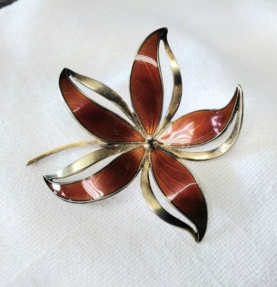 Vintage Hroar Prydz Norway Sterling enamel Lily Br