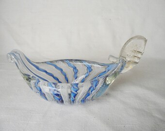 Vintage Murano Venetian Lattice Ribbon Glass Gondola Bowl