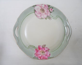 Antique Bavaria Pink Poppy Handled Cake Pastry Plate