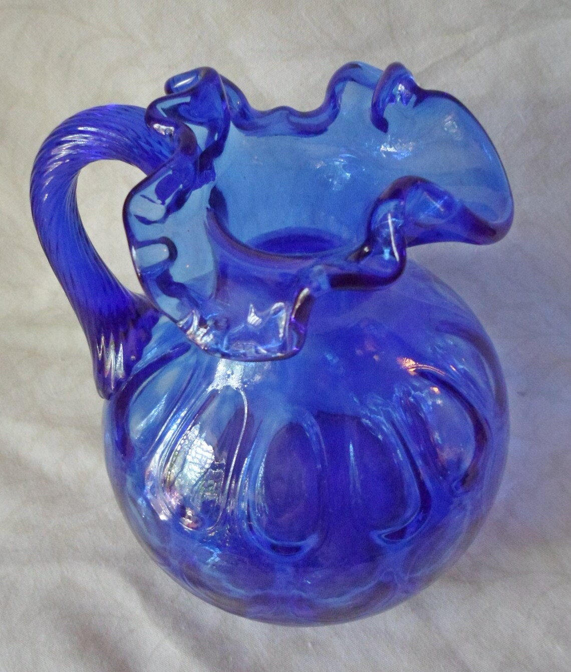 Vintage signed FENTON Cobalt Blue Art Glass Coin Dot PITCHER Etsy
