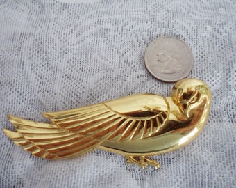 Large 3-3/4" Vintage CORO Gilt Sterling BIRD Dove BROOCH