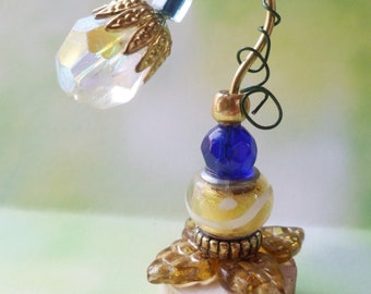 Miniature Fairy House Goose Neck Lamp - Hand Crafted - gold