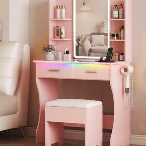 Wood Vanity Table Set with Storage Drawers