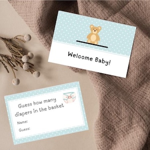 Guess how many diapers in the basket, Guess how many, baby shower, diapers, baby shower game, digital download template