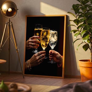 Cheers Print, Celebration Art, Champagne Poster, Vintage Bar Print, Cocktail Wall Art, Bar Cart Print, Alcohol Wall Decor, Digital Download