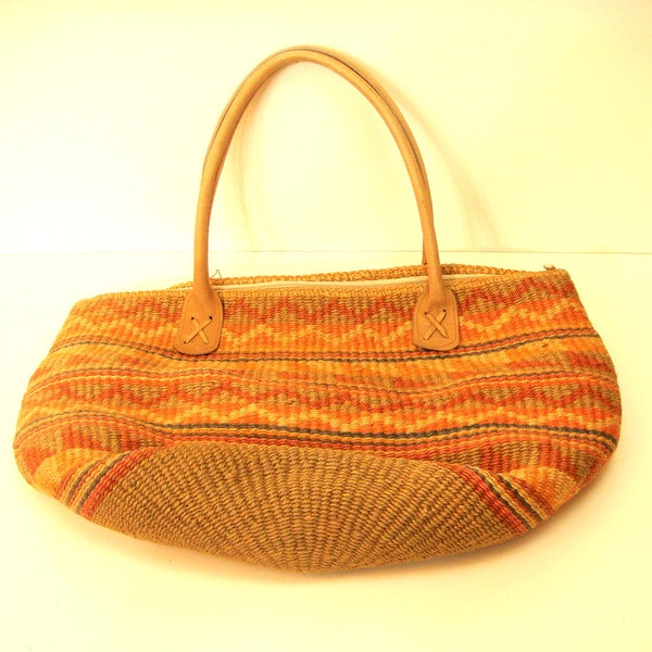 Woven Jute and Leather Hippie Purse Market Bag