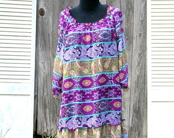 Vintage Purple Bohemian Mini Dress Or Tunic