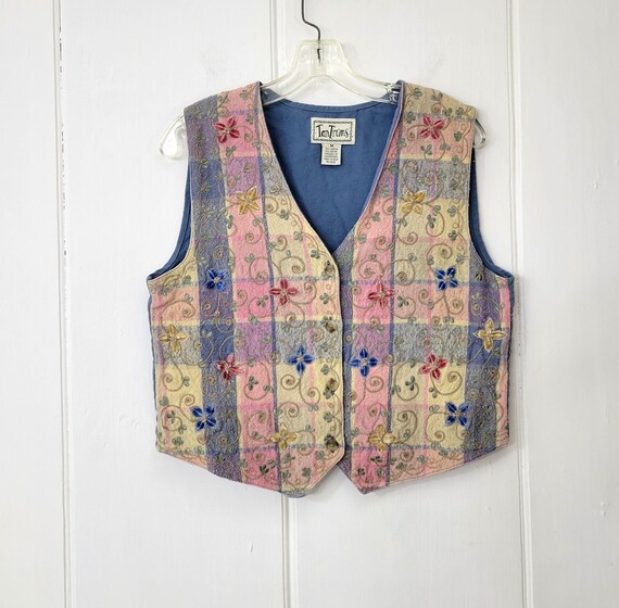 TanTrums 1990s Floral Embroidered Vest - image 1