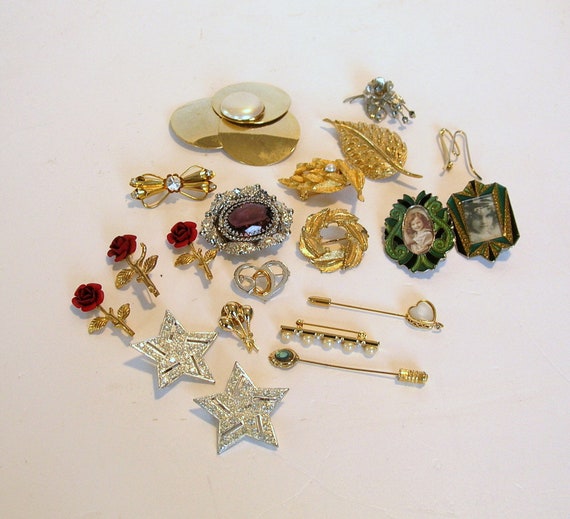 Costume Jewelry Pins Large Lot - image 1