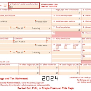 IRS W-2 2024-2025 Copy A - Form Print Template Editable PDF