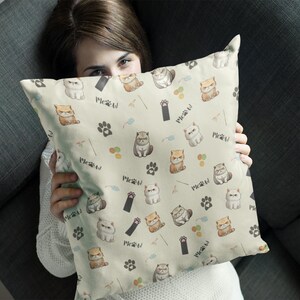 Cojín con estampado de gato adorable, cojín con dibujos de maullidos, regalo para amantes de los gatos, cojín decorativo para sofá, cama o habitación infantil, decoración de gato kawaii.