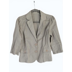 Chaqueta tipo blazer vintage de Juicy Couture 100% lino, estilo Y2K, color beige, ideal para primavera. Estilo académico.