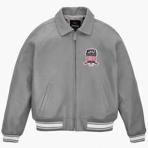 Men&#39;s Grey Leather Bomber Jacket: Avirex Retro Flight Jacket