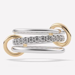 14K White Gold Three Band Connector Ring Multi Link Interlocking Ring Gold and Sterling Silver Ring Comfort Fit Stack White Diamond Ring