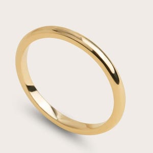 14k Solid Yellow Gold Domed Wedding Band | 1.90mm Gold Ring | Classic Dome Comfort Fit Wedding Band | Men and Women&#39;s Engraved Ring