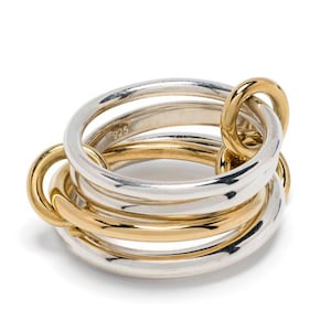 18K Gold Multi Link Band, Four Interlocked Connector Rings, Solid Yellow Gold Jewelry