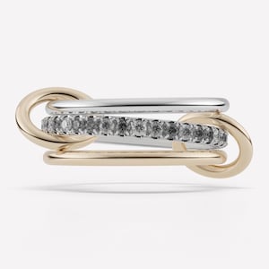 14K White Gold Three Band Connector Ring Multi Link Interlocking Ring Gold and Sterling Silver Stack Ring Set Eternity Statement Ring