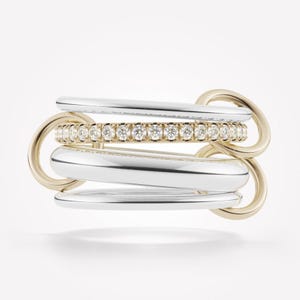 14K Yellow Gold Multi Link Ring, Moissanite Lab Diamonds, Interlocking Band, Handmade Stacking Ring