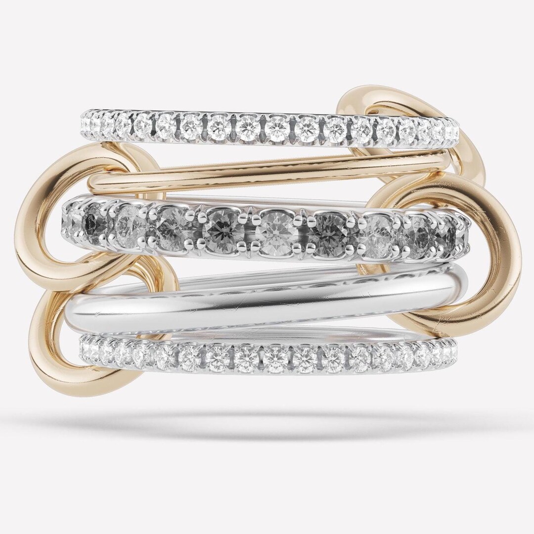 Multi Link Rings 14K Solid Gold Multi Link Connected Ring Chunky Gold Connector Ring ...