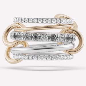 14K Solid Gold Multi Link Connected Ring Chunky Gold Connector Ring Interlocking Silver Ring Best Quality Lab Created Diamond Ring