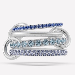 Sterling Silver Multi-Stone Link Ring: Sapphire, Aquamarine, Tanzanite