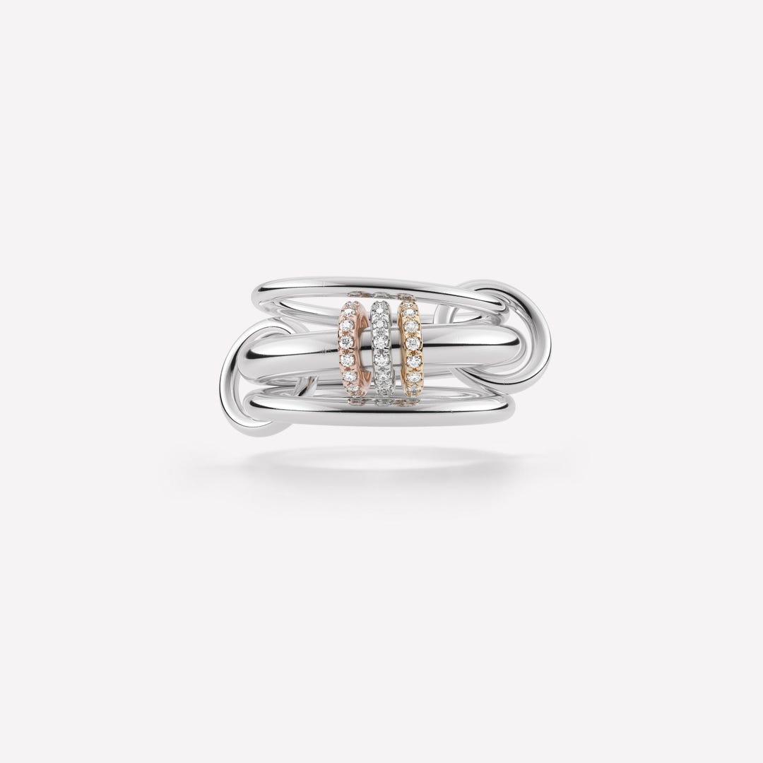 Multi Link Rings 14K Yellow Gold Multi-link Ring With Moissanite Diamonds, Interlocking ...