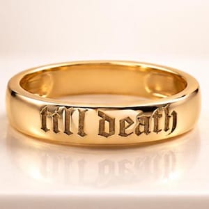 Til Death Ring 7mm Promise Band Commitment Rings Matching Wedding Band Loyalty Token Gift Gothic Wedding Ring Personalized Couples Jewelry