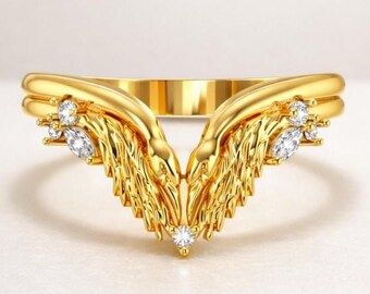 14K Solid Gold Chevron Lab Grown Diamond Ring Minimalist V Shape Band Women Stacking Ring Anniversary Gift Curved Diamond Ring