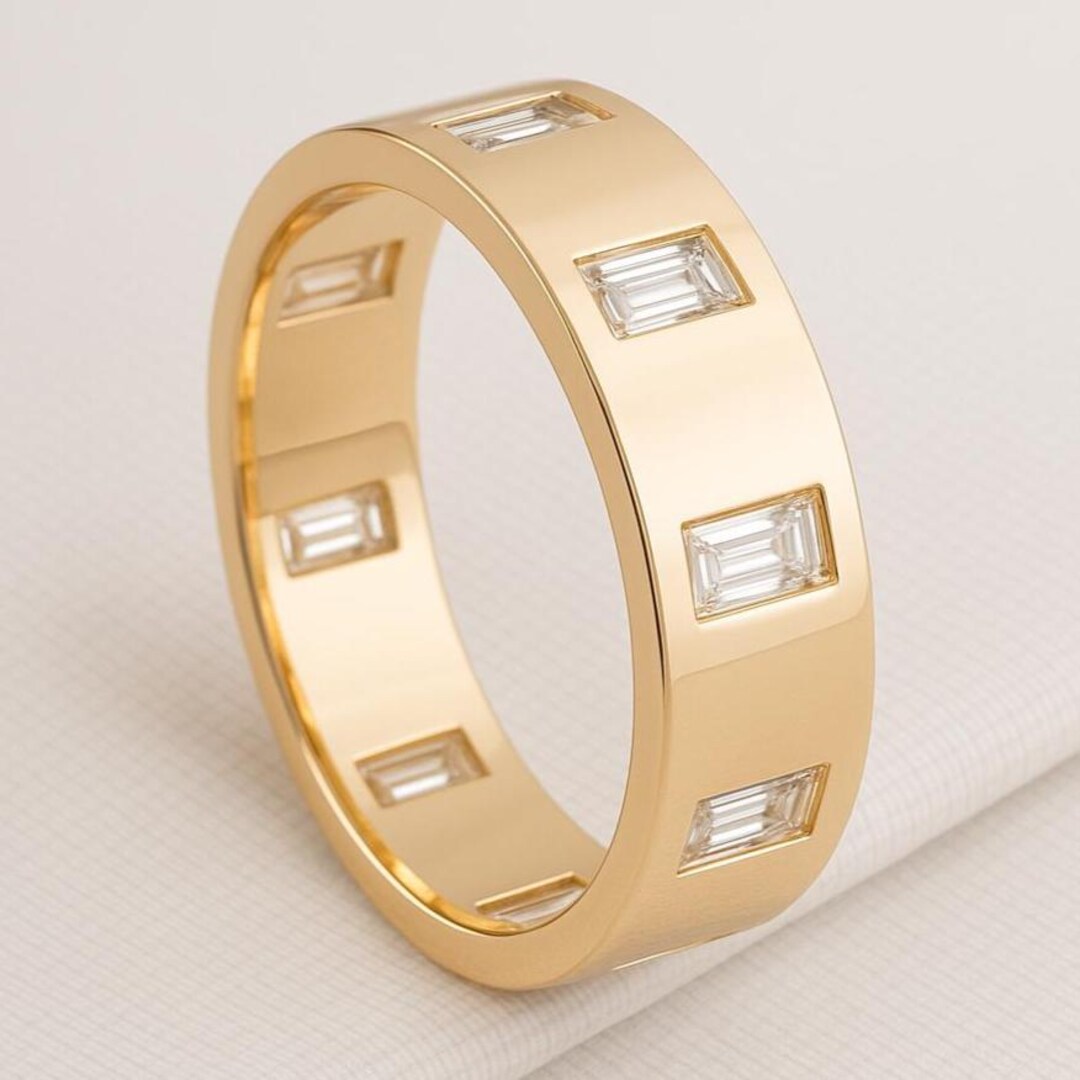14k Gold Baguette Diamond Eternity Ring, Flush Setting Wedding Band - Etsy