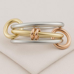 14K Solid Gold & Sterling Silber Multi-Band Ring Set, zweifarbige ineinandergreifende Ringe, handgemachter Statement-Schmuck