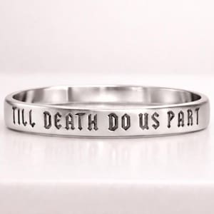 14K Solid Gold graviert bis der Tod uns Teilt Band Gothic Hochzeitsband Versprechen Ring Geschenk für Sie / Ihn Valentinstag Geschenk
