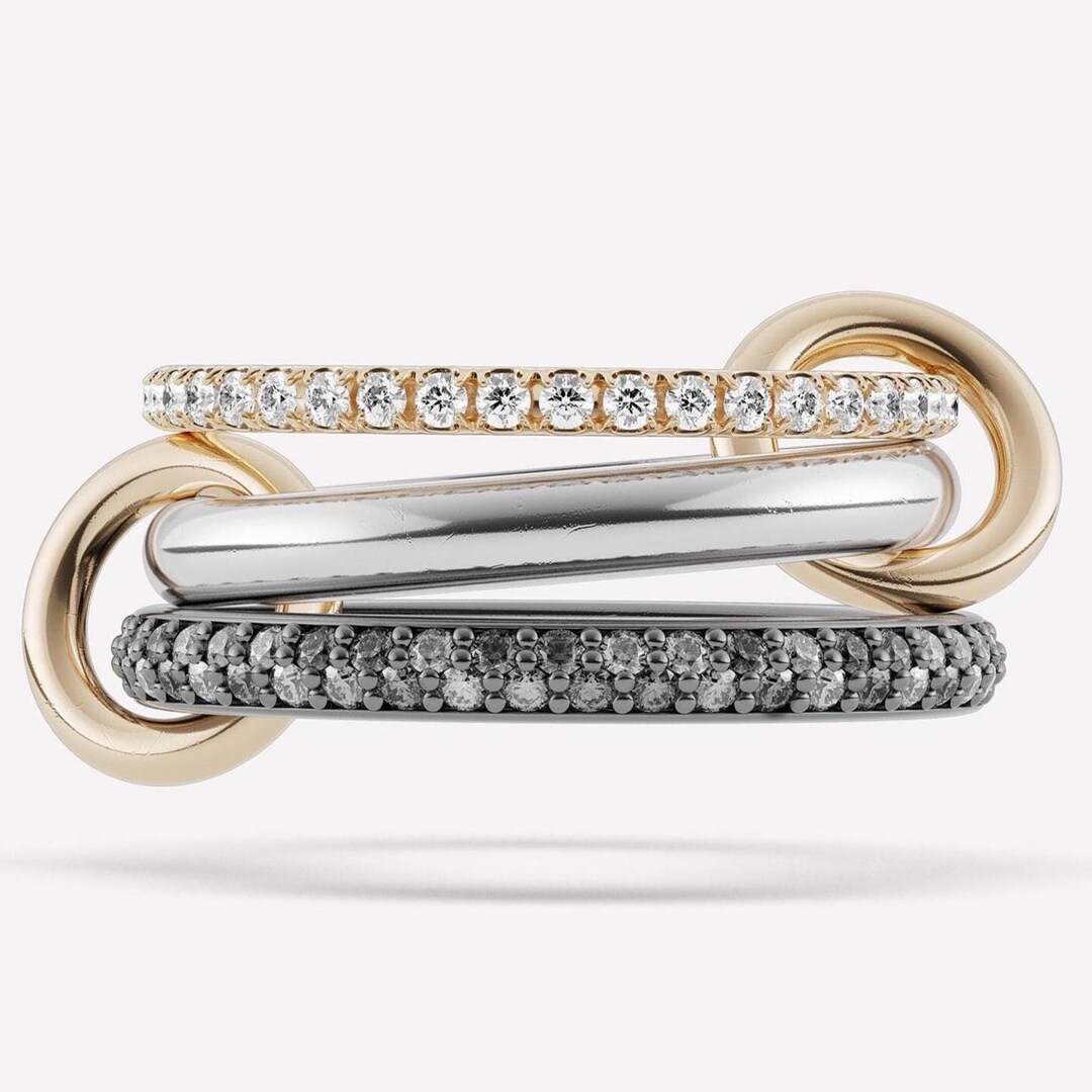 Interlocked Stackable Rings 14K Gold Multi-link Rings, Two-tone Interlocking Stackable Ring Set ...