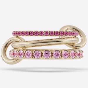 14K Solid Gold Multi Link Ring with Ruby Gemstones