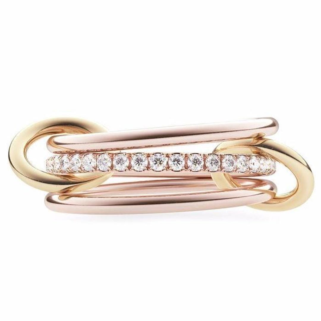 Multi Link Rings 14k Two-tone Gold Multi-link Ring Set, Moissanite Diamond Connector ...
