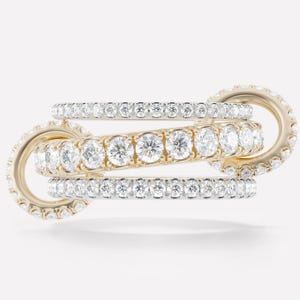 14K Gold Multi Link Moissanite Diamond Ring Two-Tone Interlocking Bands