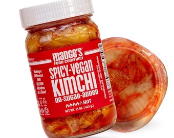 Traditional Vegan Kimchi Made from Napa Cabbage, Contains Probiotics, Gut Enzymes for Increased Health Benefits, No Sugar Added, Spicy, 15oz