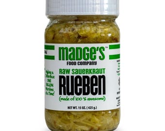 Traditional Low-Sodium Sauerkraut Made from Organic Cabbage, Contains Probiotics, Gut Enzymes for Increased Health Benefits, Rueben, 15oz