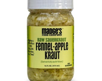 Traditional Low-Sodium Sauerkraut Made from Organic Cabbage, Contains Probiotics, Gut Enzymes for Increased Health Benefits, Fennel Apple