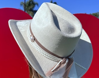 Ivory Fedora Cowgirl Hat | Pearl Medallion, Studded Band