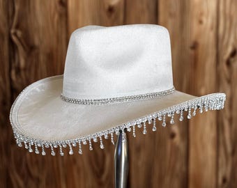 Rhinestone Fringe Cowgirl Hat – Bridal Western Bride Gift