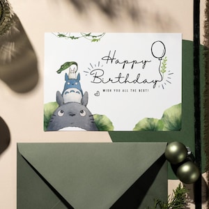 Ghibli Happy Birthday Greeting Card, Ready-to-Print, DIY Printable 5.8 x 4.1 inches, A6