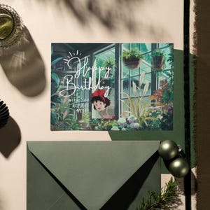 Ghibli KiKi&#39;s Delivery Service Happy Birthday Greeting Card, Ready-to-Print, DIY Printable 5.8 x 4.1 inches, A6