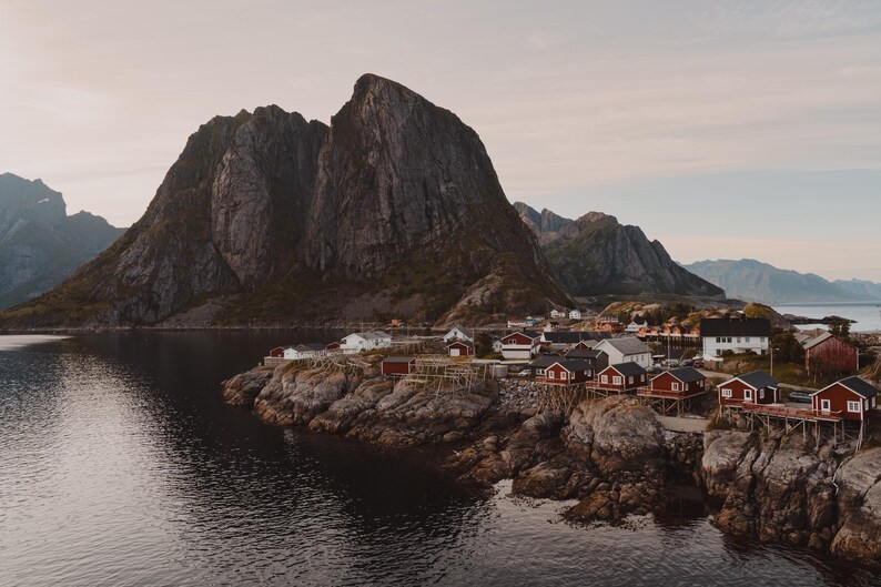 Curated visual reference: Fresh Look at Lofoten Islands Norway Fishing Village Print Scandinavian Landscape